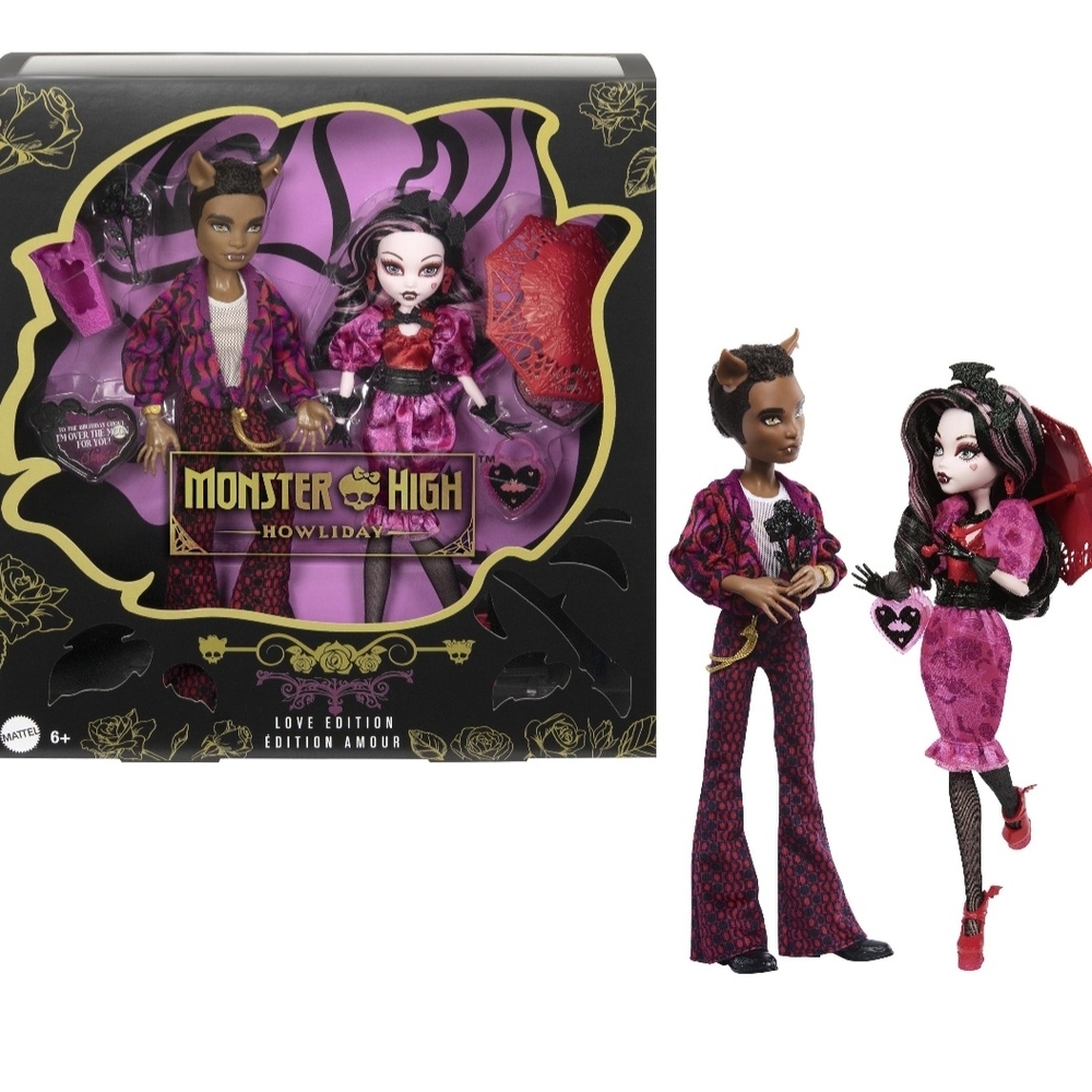 Monster High Howliday Love Edition Draculaura and Clawd 2-Pack W/ Shipper